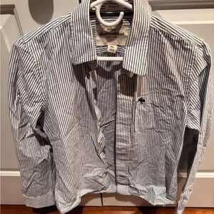 Abercrombie & Fitch Men’s Thin Navy and White Stripe Button-Down Shirt